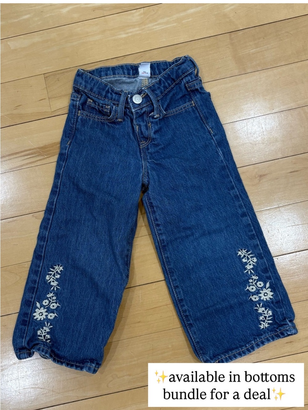 NWOT OLD NAVY | Blue Denim Jeans with White Floral Embroidery - Picture 1 of 2